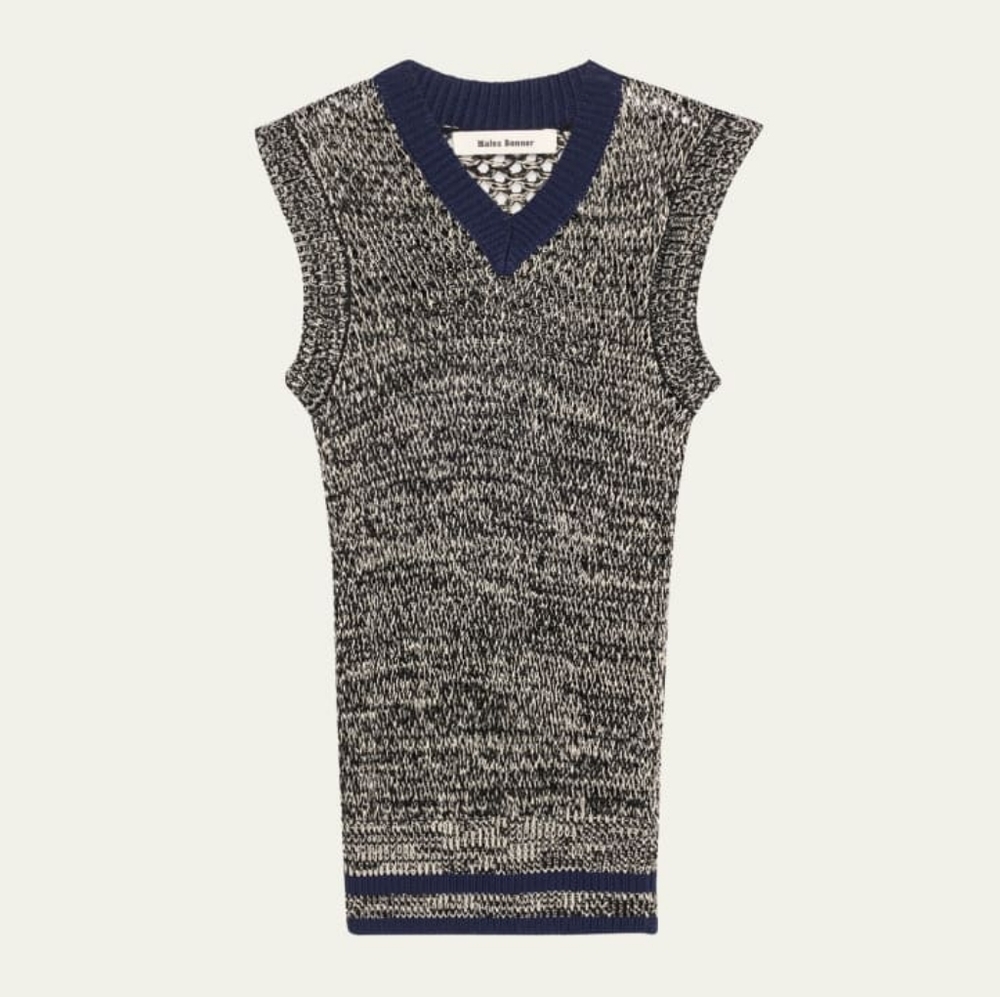 WALES BONNER Shade Knit Vest In Navy/Ivory Size L Org $570